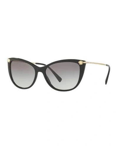 Shop Versace Gradient Cat-eye Sunglasses W/ Crystal Trim In Black/gray