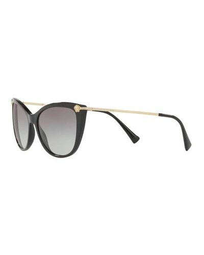 Shop Versace Gradient Cat-eye Sunglasses W/ Crystal Trim In Black/gray