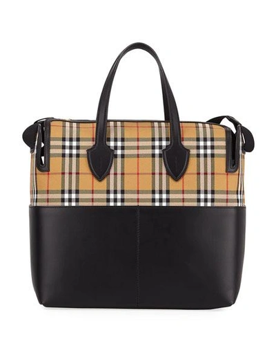 Shop Burberry Kingswood Vintage Check & Leather Diaper Bag In Black