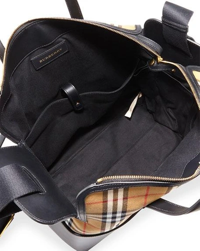 Shop Burberry Kingswood Vintage Check & Leather Diaper Bag In Black