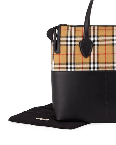 Shop Burberry Kingswood Vintage Check & Leather Diaper Bag In Black