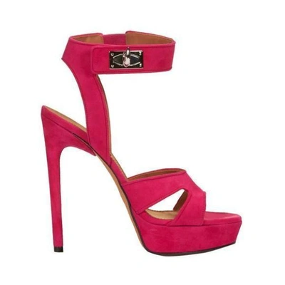 Shop Givenchy Shark Lock Suede Sandals In Pink