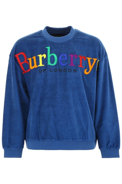 Shop Burberry Logo Embroidered Sweater In Blue