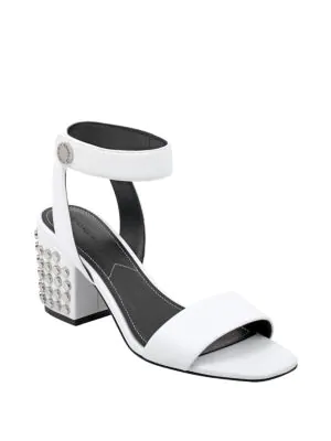 white studded block heels