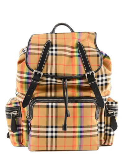 Shop Burberry Vintage Rainbow Check Backpack In 7045b Antique Yellow