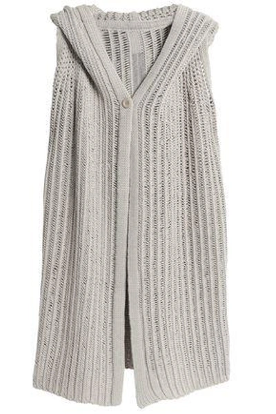 Shop Rick Owens Woman Open-knit Cotton-blend Hooded Cardigan Light Gray