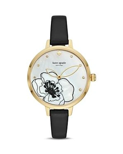 Shop Kate Spade New York Metro Mother-of-pearl Floral Watch, 34mm In White/black