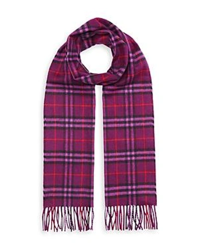 Shop Burberry The Classic Vintage Check Cashmere Scarf In Dark Violet Purple