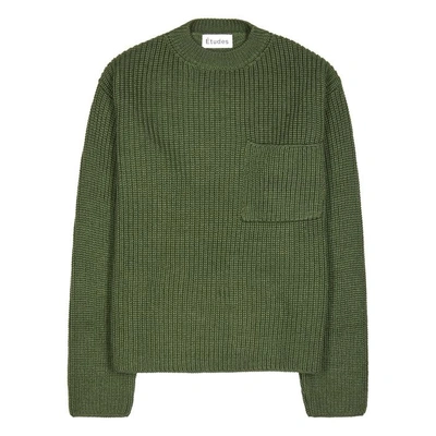 Shop Etudes Studio Bunker Chunky-knit Wool-blend Jumper In Green