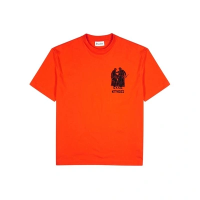 Shop Etudes Studio Museum Flocked Cotton T-shirt In Orange