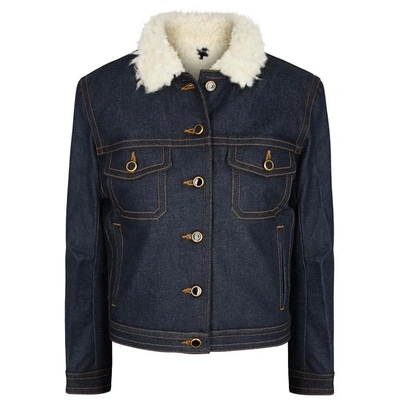 Shop Khaite Laura Faux Shearling-trimmed Denim Jacket In Indigo