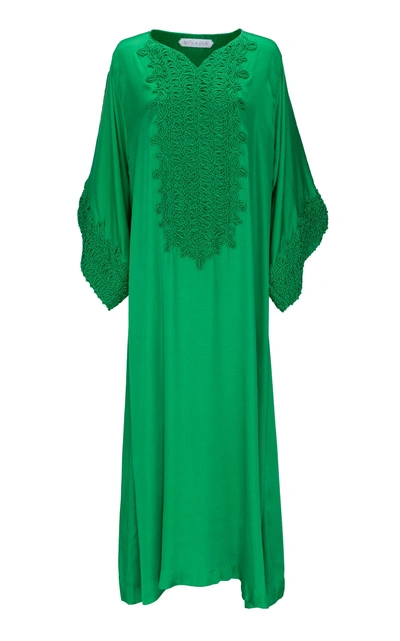Shop Bthaina Embroidered Jersey Caftan In Lime+green