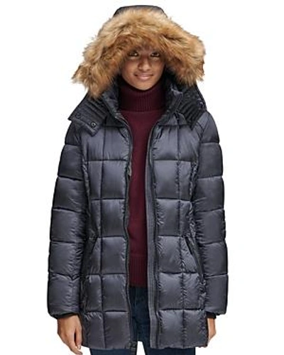 Shop Marc New York Riverdale Faux Fur Trim Hooded Puffer Coat In Gunmetal