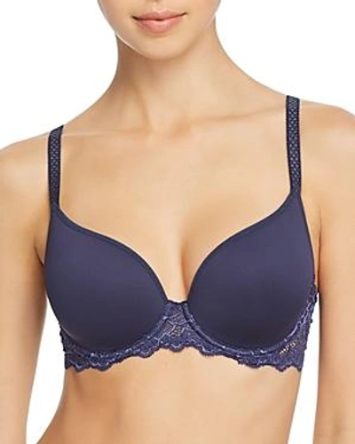 Shop Simone Perele Caresse 3d Plunge Lace Underwire Bra In Indigo