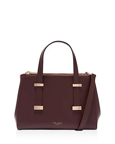 Shop Ted Baker Alyssaa Small Leather Tote In Deep Purple/rose Gold
