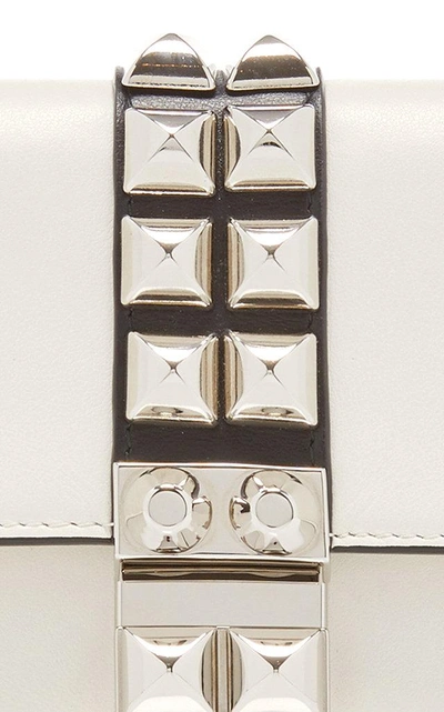 Shop Prada Stud-embellished Leather Wallet In White
