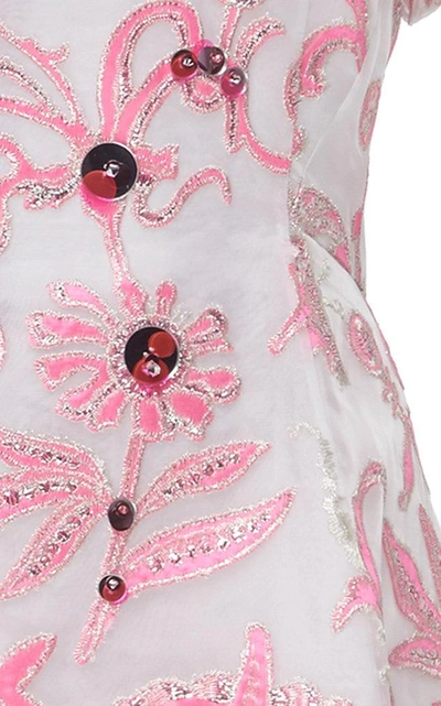 Shop Delpozo Floral-embroidered Organza Midi Dress