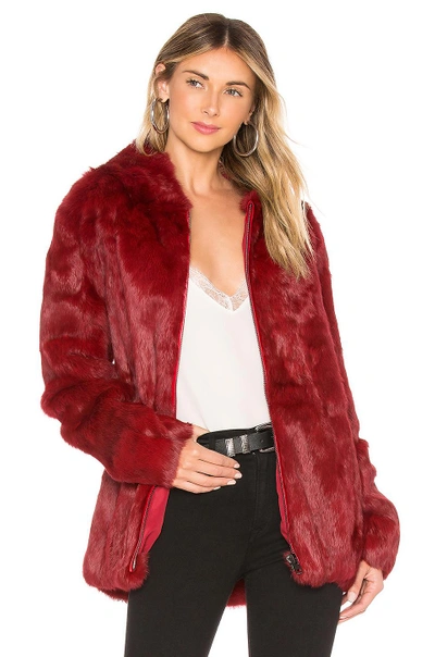 Shop Adrienne Landau Rabbit Hooded Jacket In Red.