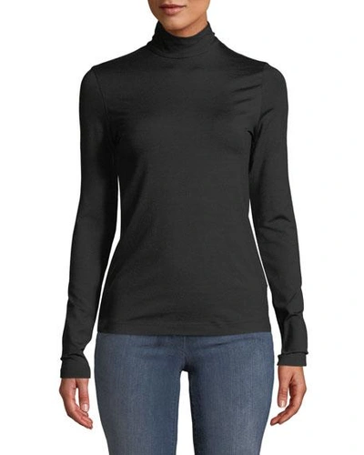 Shop Akris Silk-cotton Jersey Turtleneck Top In Black