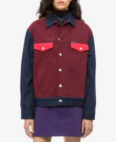 Shop Calvin Klein Jeans Est.1978 Cotton Colorblocked Trucker Jacket In Ukelely Patch