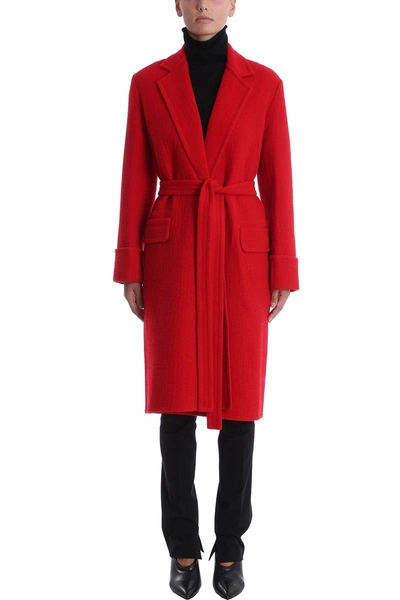 Shop Helmut Lang Red Belted Wool Coat