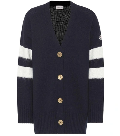 Shop Moncler Wool And Cashmere Cardigan In Blue