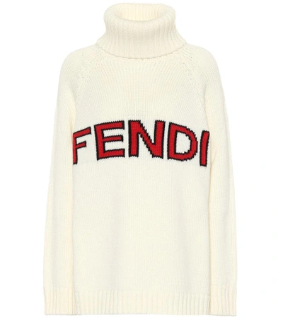 Shop Fendi Turtleneck Wool Sweater In White