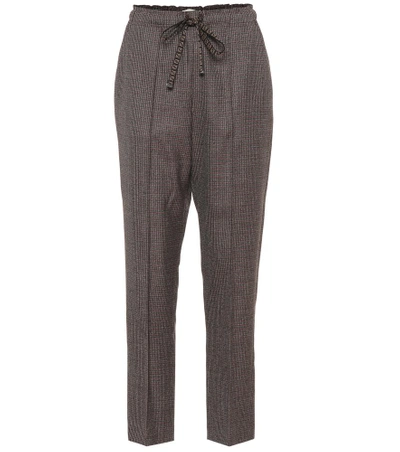 Shop Fendi Checked Stretch Wool Pants In Brown