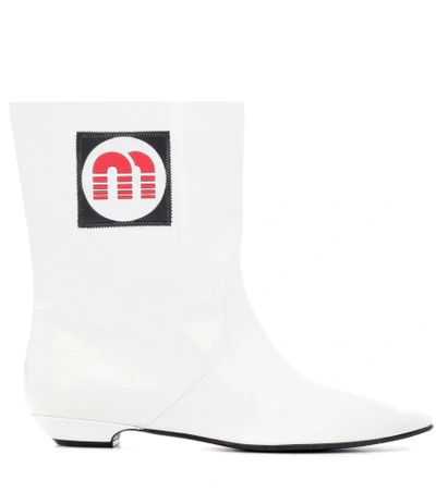 Shop Miu Miu Patent Leather Ankle Boots In White