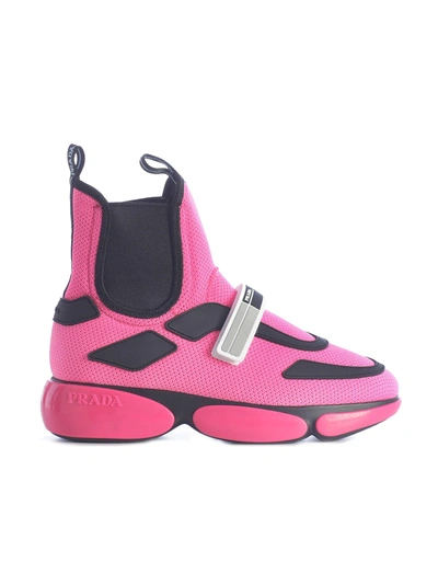 Shop Prada Cloudbust Hi-top Sneakers In F0o0h Pink Fluo Black