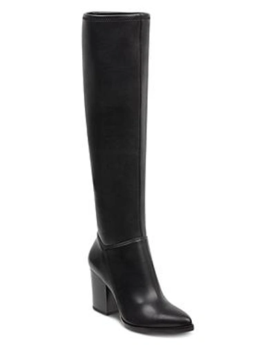 Shop Marc Fisher Ltd. Women's Anata Round Toe Tall Leather High-heel Boots In Black