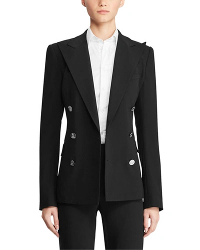 Shop Ralph Lauren Camden Double-breasted Stretch-wool Jacket In Black