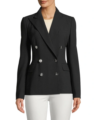 Shop Ralph Lauren Camden Double-breasted Stretch-wool Jacket In Black