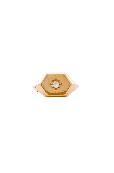Shop Natalie B Jewelry Star Gazer Signet Ring In Metallic Gold