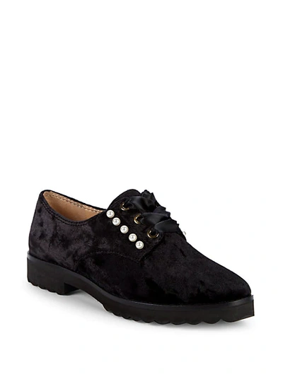 Shop Karl Lagerfeld Velvet Pearl Studded Loafers In Black
