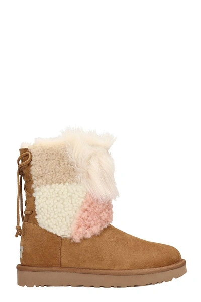Shop Ugg Classic Short Patchwork Fluff Boot In Leather Color