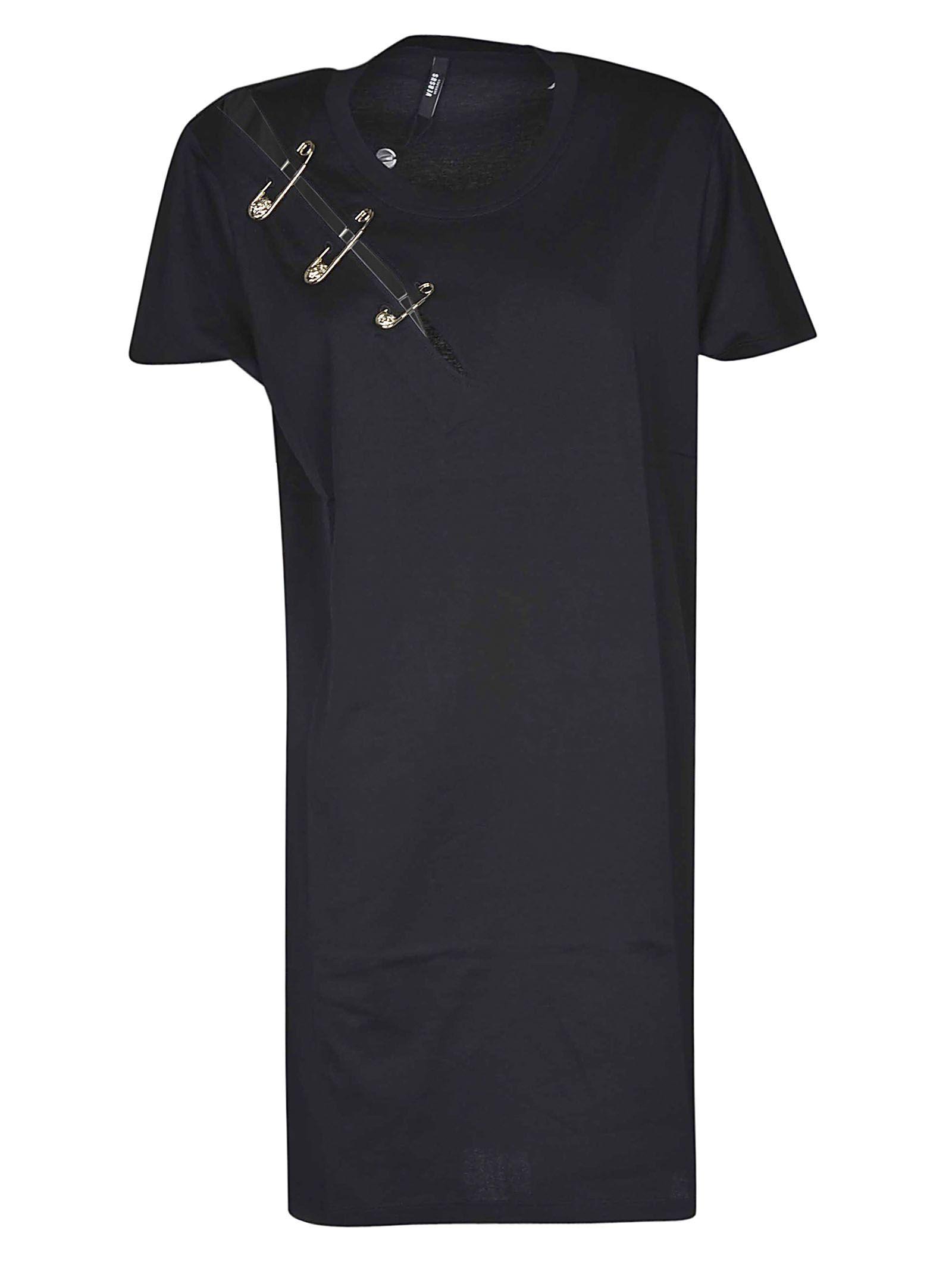 Versus Versace Safety Pin T Shirt Dress In Black Modesens