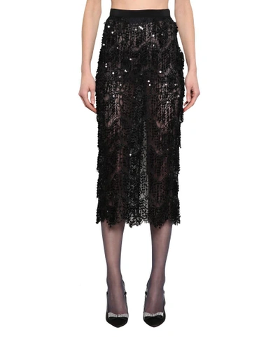 Shop Alessandra Rich Lace Embroidered Skirt In Nero