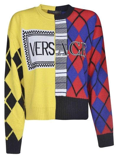 Shop Versace Argyle Knit Sweater In Multicolor