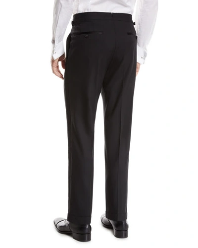 Shop Tom Ford Men's O'connor Wool Tuxedo Pants In Black