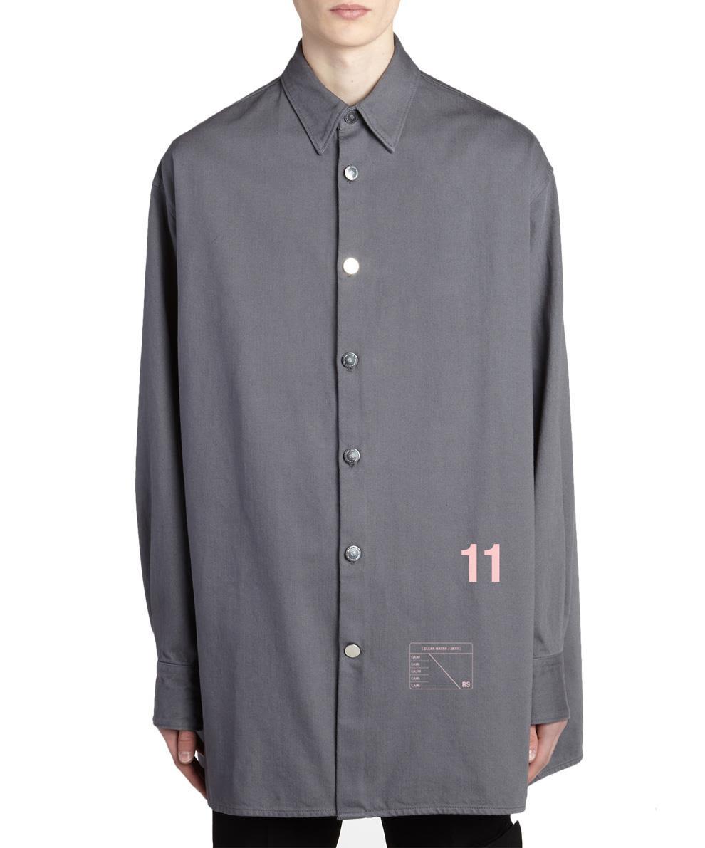 Raf Simons Patch-print Oversized Stretch-denim Shirt In Grey | ModeSens
