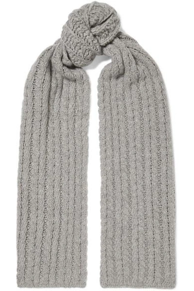 Shop Portolano Cable-knit Cashmere Scarf In Light Gray
