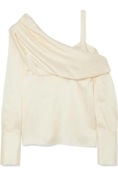 Shop Monse One-shoulder Satin Blouse In Ivory