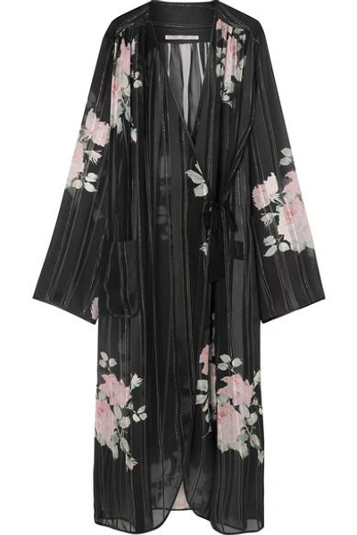 Shop Alessandra Rich Floral-print Silk-georgette Robe In Black