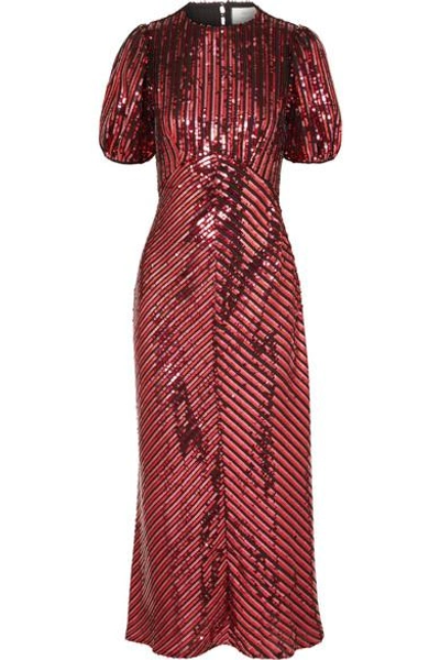 Rixo London Laura Jackson Daisy Velvet trimmed Sequined Crepe Midi Dress In Red ModeSens