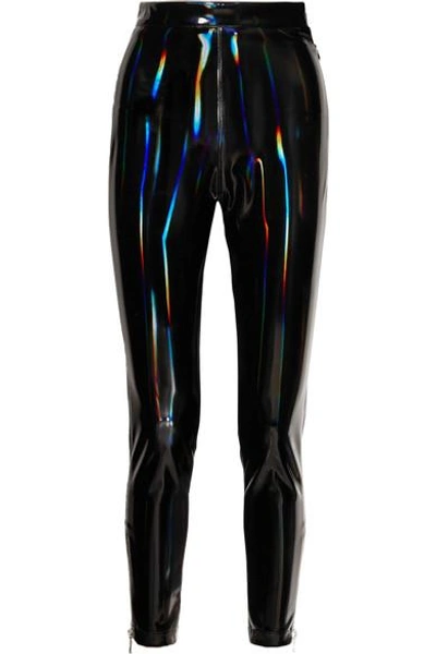 Shop Balmain Holographic Stretch-vinyl Leggings In Black