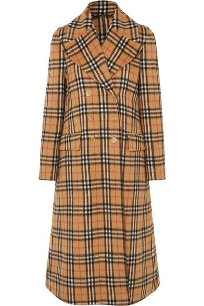 Shop Burberry Double-breasted Checked Alpaca And Wool-blend Coat In Beige