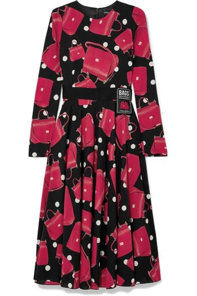 Shop Dolce & Gabbana Printed Stretch-silk Chiffon Midi Dress In Black