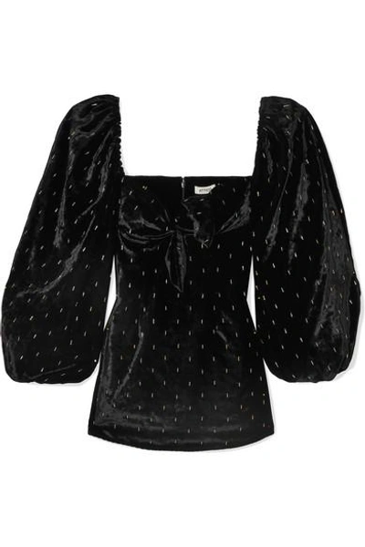 Shop Attico Twist-front Embellished Velvet Mini Dress In Black