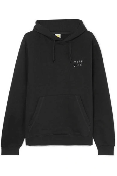 Shop Yeah Right Nyc More Life Oversized Embroidered Cotton-blend Hoodie In Black